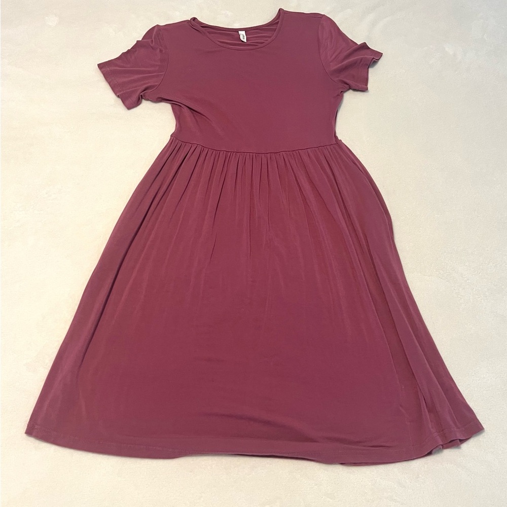 DB Moon-Women’s Short Sleeve Empire Waist Plain Dress with Pockets